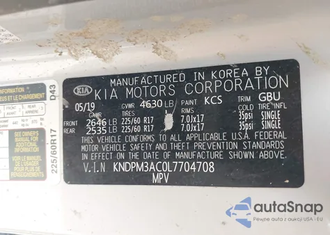 2020 Kia Sportage Lx из США, поврежденный, VIN KNDPM3AC0L7704708